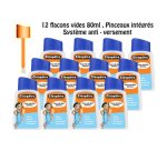 Flacon vide cléopâtre colle liquide bouchon pinceau système anti-renversement lot 12 flacons vides 80 ml