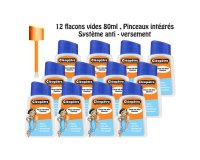Flacon vide cléopâtre colle liquide bouchon pinceau système anti-renversement lot 12 flacons vides 80 ml