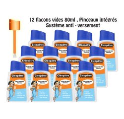 Flacon vide cléopâtre colle liquide bouchon pinceau système anti-renversement lot 12 flacons vides 80 ml