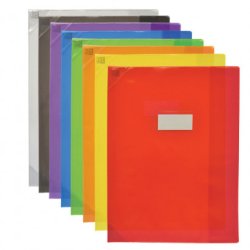 Protège-cahier 24x32cm Strong Line cristal 15/100è + coins renforcés (30/100è). Coloris assortis
