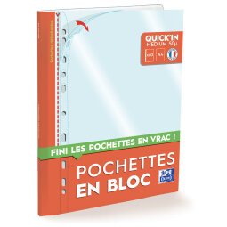 Bloc de 60 pochettes perforées QUICK' IN en polypro lisse 5/100e. Format A4, perforation 11 trous