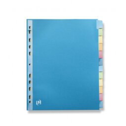 Intercalaire A4+ carte lustrée 220 g colorée Oxford Color Life 12 onglets neutres - 1 jeu