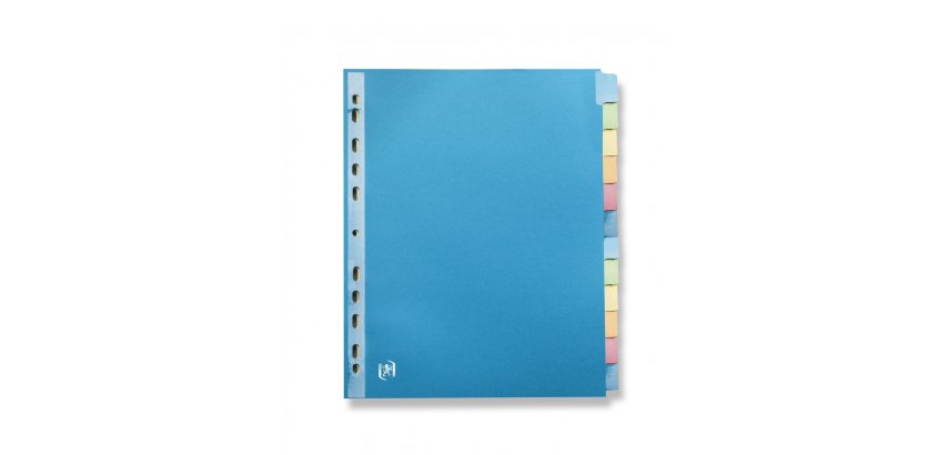 Intercalaire A4+ carte lustrée 220 g colorée Oxford Color Life 12 onglets neutres - 1 jeu