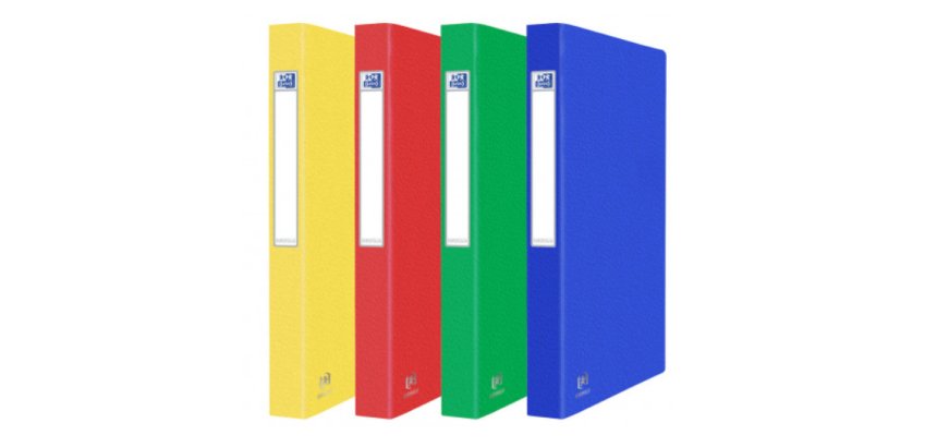 Classeur 2 anneaux EUROFOLIO en carte lustrée 7/10e, dos 3,5 cm. Coloris assortis