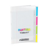 Cahier 4en1 agrafé 24x32cm 140 grands carreaux Seyès couverture polypro incolore