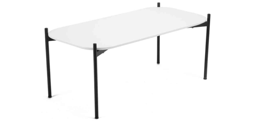 Table basse MEET 50x75cm, pied acier époxy noir mat, plateau laqué 19mm blanc
