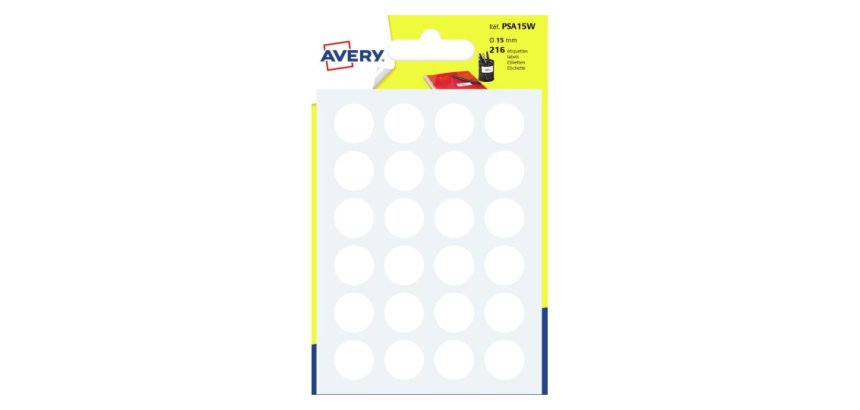 Pastille adhésive Ø 15 mm Avery blanc - Sachet de 216