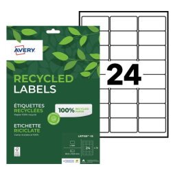 Boîte de 360 étiquettes recyclées blanches 63,5 x 33,9mm. Impression Jet d'encre & Laser