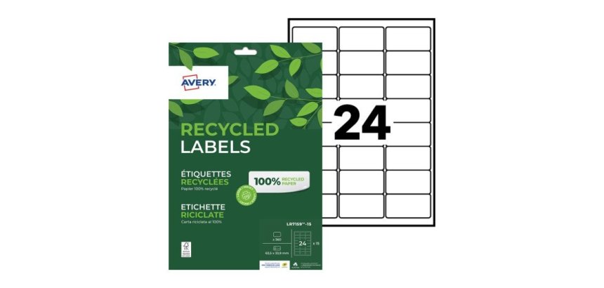 Etiquette autocollante avery adresse recyclee laser blanc  63,5 x 33,9mm boite de 360