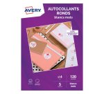 Pastille adhésive jet d'encre rond Ø 4 cm Avery blanc mat - Sachet de 120