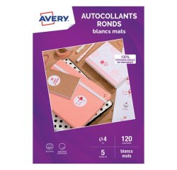 Klevende sticker voor inkjetprinter Ø 4 cm Avery mat wit - 120 stuks per zakje