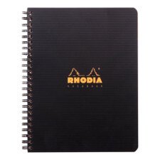 Rhodiactive notebook wirobound 16x21cm 80sh. sq.5x5 micro perforated. framed 6 holes 90g, ruler+bookmarks - black