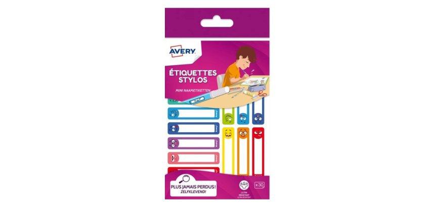 Étiquette avery stylo smiley 50x10mm boîte 30 unités