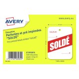 Boîte de 1000 étiquettes perforées pré imprimées SOLDÉ. Dim: 49x65 mm.