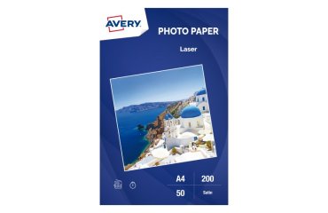 Papel fotográfico láser brillante AVERY A4 de 200 g/m², doble cara (50 hojas)