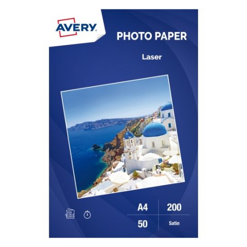 Papel fotográfico láser brillante AVERY A4 de 200 g/m², doble cara (50 hojas)