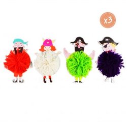 Kit de 12 Pompons Moussaillons, à fabriquer, personnages en carton et fils de laine