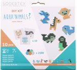 Pack de 1500 Aqua Perles Aqua'Nimals D3 mm, 5 coloris assortis + 10 feuilles modèles 7,8x7,8 cm