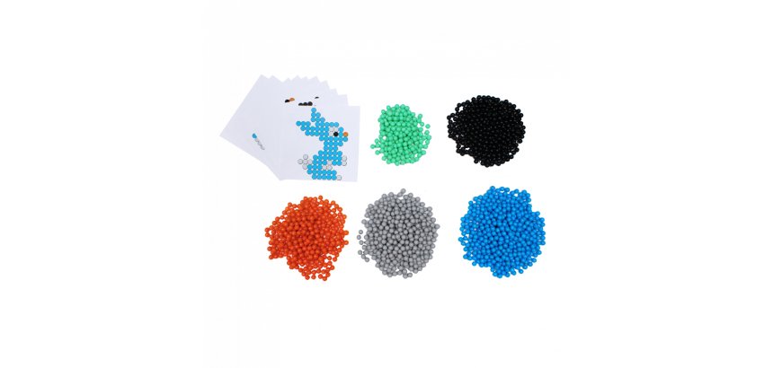Pack de 1500 Aqua Perles Aqua'Nimals D3 mm, 5 coloris assortis + 10 feuilles modèles 7,8x7,8 cm
