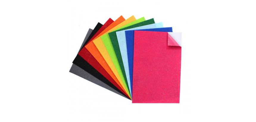 Feutrine adhesive pailletee sodertex 1mm 200x300mm 10     coupons coloris assortis