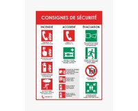 Panneau consignes de securite pvc souple incendie accident  evacuation 40x30cm blanc      rouge