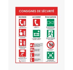 Panneau consignes de securite pvc souple incendie accident  evacuation 40x30cm blanc      rouge
