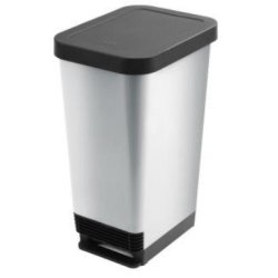 Poubelle à pédale 45 Litres Gris clair carbone en PP, tringlerie en acier, Dim. L29 x H61 x P38,7 cm