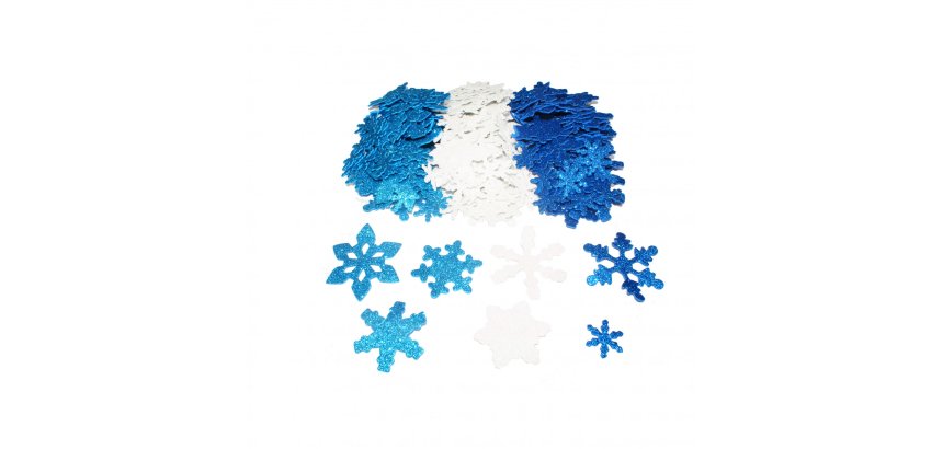 Flocons de neige sodertex en mousse eva pailletee 2mm 3    tailles 240 pcs 3 coloris     assortis