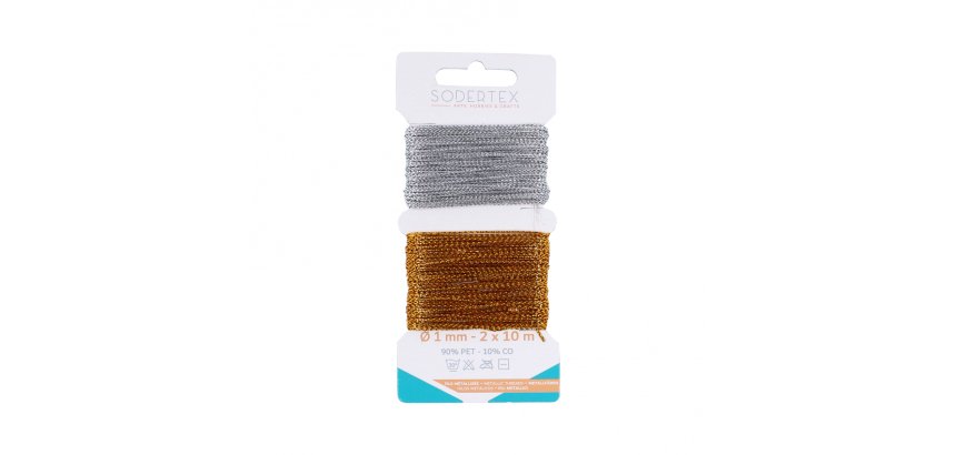 Cartes de fils sodertex or et argent 1mm x 10ml 2 pcs       coloris assortis