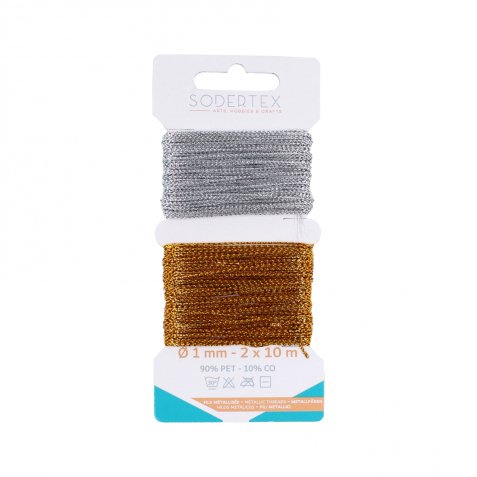 Cartes de fils sodertex or et argent 1mm x 10ml 2 pcs       coloris assortis