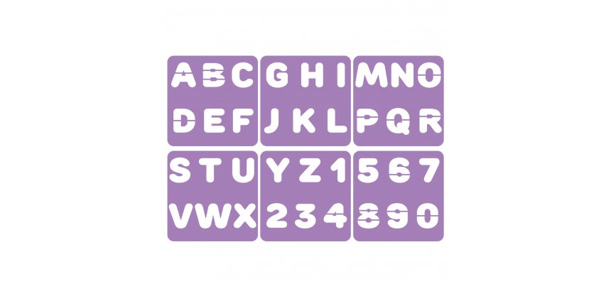 Pochoirs sodertex chiffres et lettres en plastique          incassable 5mm 140x140mm 6    pcs coloris assorti