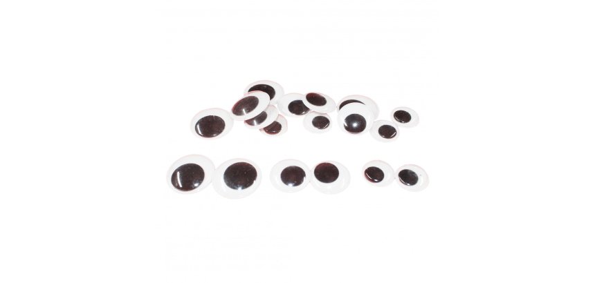 Yeux mobiles sodertex geants sans cils noirs adhesifs 3    tailles 18 pcs