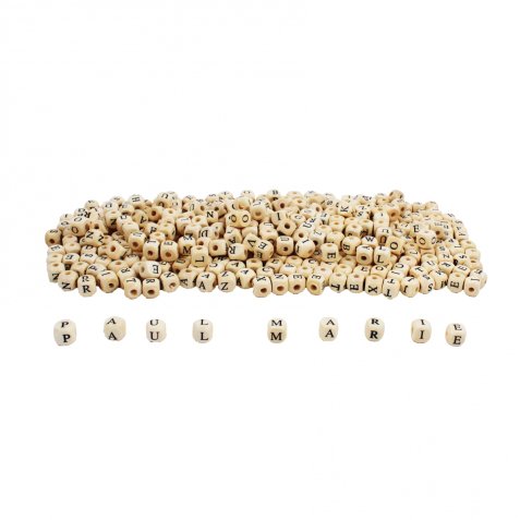 Perles sodertex alphabet cubique bois - 1 x 1 cm -     trou 3 mm - 400 pcs - 2       coloris
