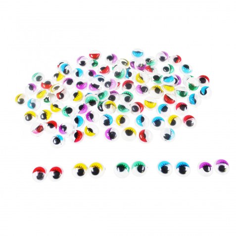 Yeux mobiles sodertex avec cils colores adhesifs 10mm    100 pcs