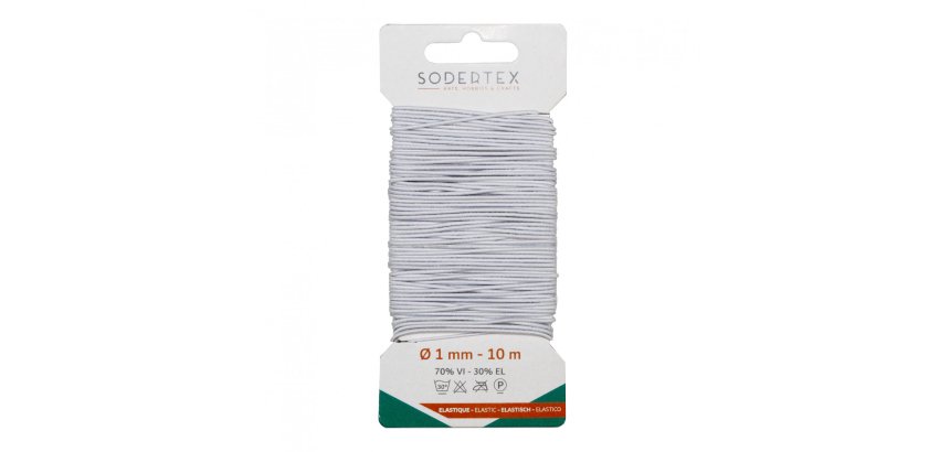 Carte de fil elastique sodertex pour masque 1mm x    10ml 1 pc coloris blanc