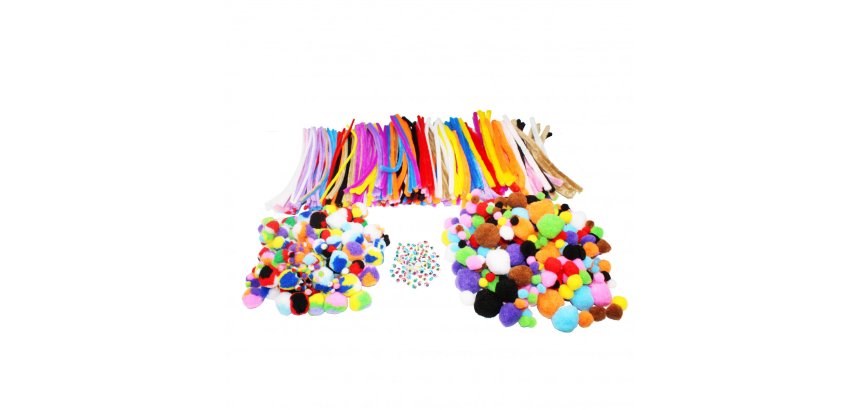 Pack creatif sodertex de 900 pcs avec pompons normaux et   tricolores, chenilles et yeux mobiles coloris assortis