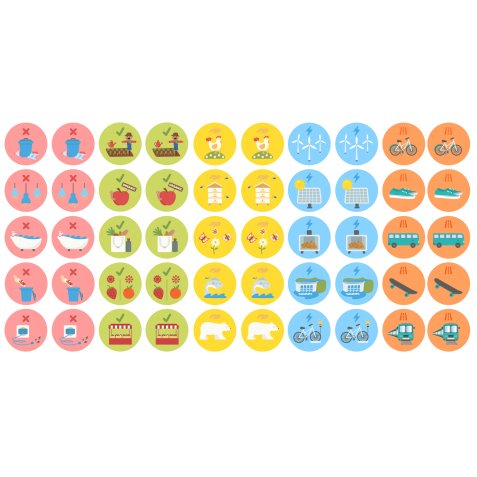 Jeux jetons thermosensibles écocitoyens ECO HEROES-Motif apparait avec chaleur (sup 30°C) 4,5 cm - 50 pcs