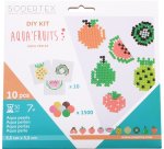 Pack de 1500 Aqua Perles Fruits D3 mm, 7 coloris assortis + 10 feuilles modèles 7,8 x 7,8 cm