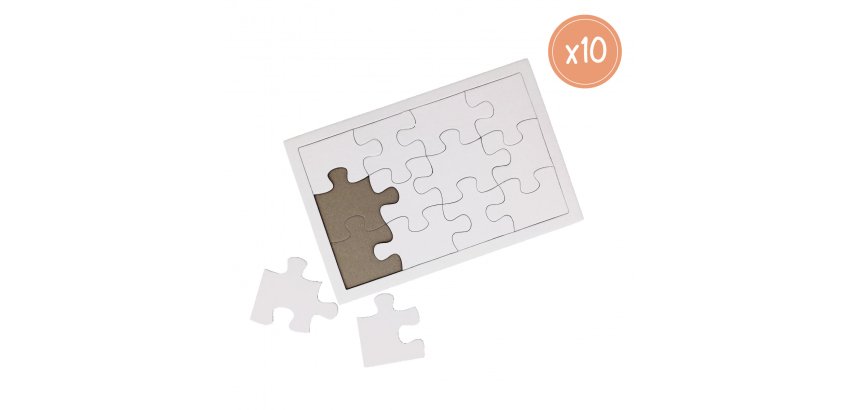 Puzzle carton sodertex 900gm2 a customiser avec trottoir 12 pcs 140x210mm coloris blanc   10 pcs