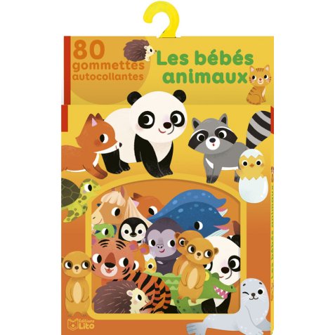 Boïte de 80 GomMettes adhésives colorées thème des bébés animaux, à partir de 3 ans