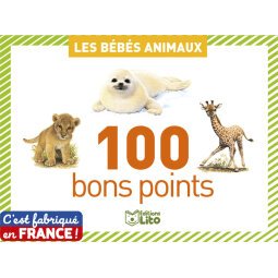 Boîte de 100 bons points bébés animaux, format 7,8 x 5,7 cm