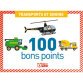 Boîte de 100 bons points transports et engins, format 7,8 x 5,7 cm