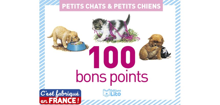 Bon point éditions lito petits chats & petits chiens texte pédagogique au verso 61x82mm boîte 100 unités