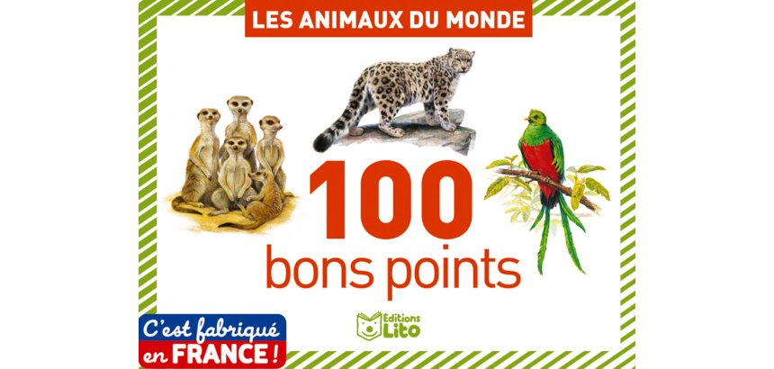 Bon point editions lito animaux du monde texte        pedagogique au verso 61x82mm  boite 100 unites
