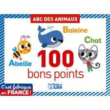 Boîte de 100 Bons points ABC, recto une lettre et un animal, verso une petite comptine