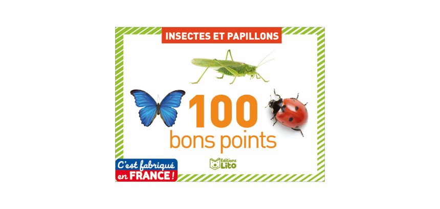 Boîte à bons points éditions lito insectes et papillons avec texte pégagogique au verso 61x82mm 100 unités