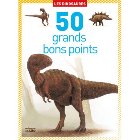 Boîte de 50 grands bons points dinosaures, format 9,8 x 13,5 cm