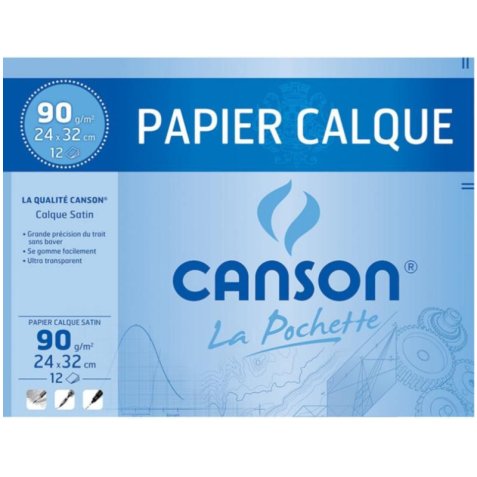 Pochette de 12 feuilles papier calque satin 90g A4 Canson Ref-17154