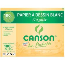 Pochette 12 feuilles papier dessin blanc 24 x 32 cm Canson® "C" à grain® 180 g