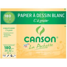 Pochette 12 feuilles papier dessin blanc 24 x 32 cm Canson® "C" à grain® 180 g